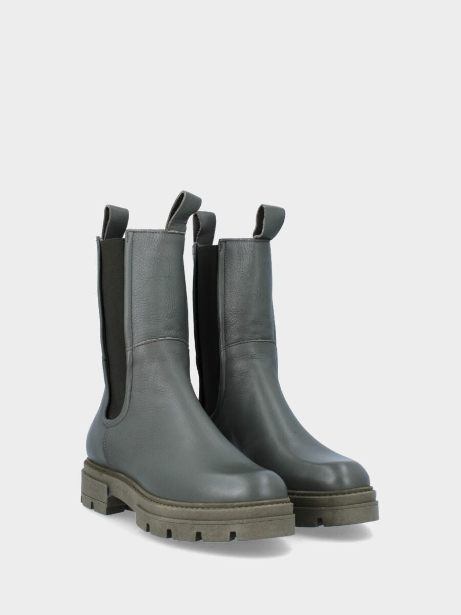 Stivaletto verde in pelle con fondo dentellato