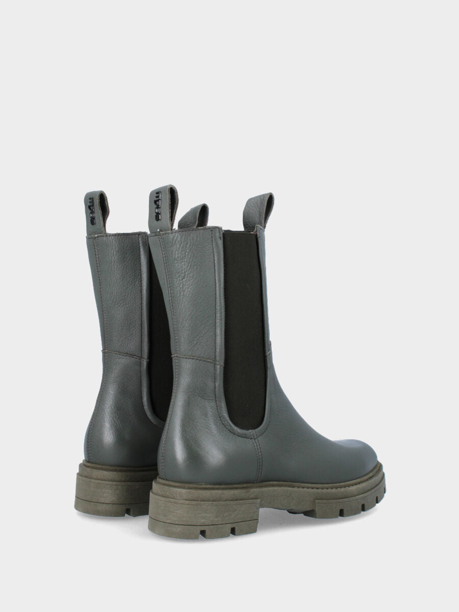 Stivaletto verde in pelle con fondo dentellato