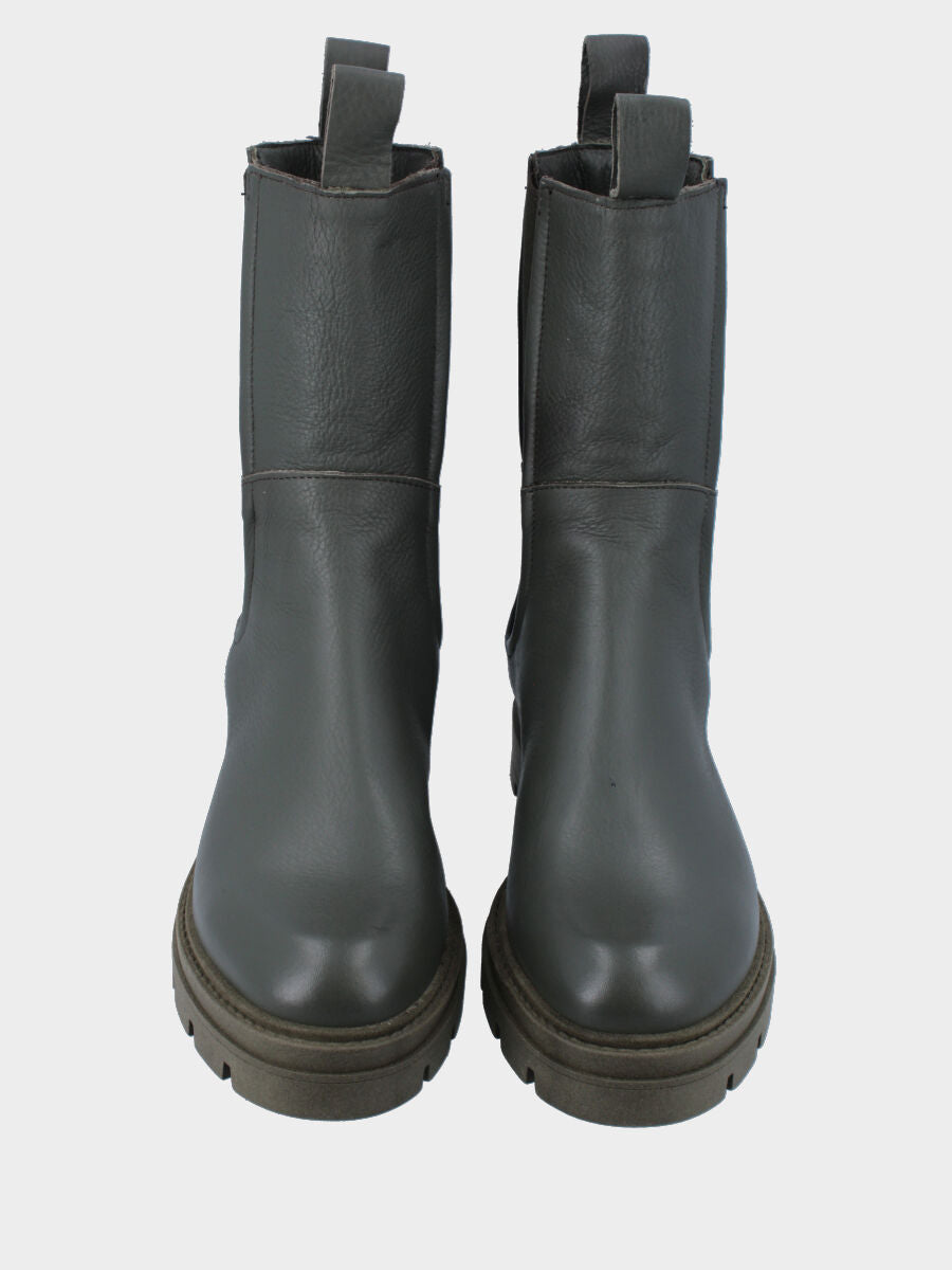 Stivaletto verde in pelle con fondo dentellato