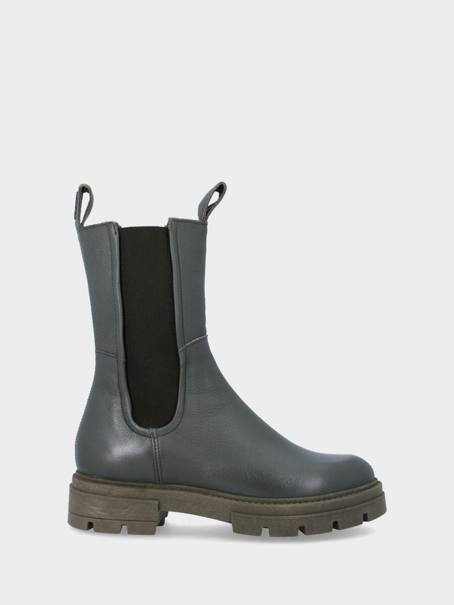 Stivaletto verde in pelle con fondo dentellato