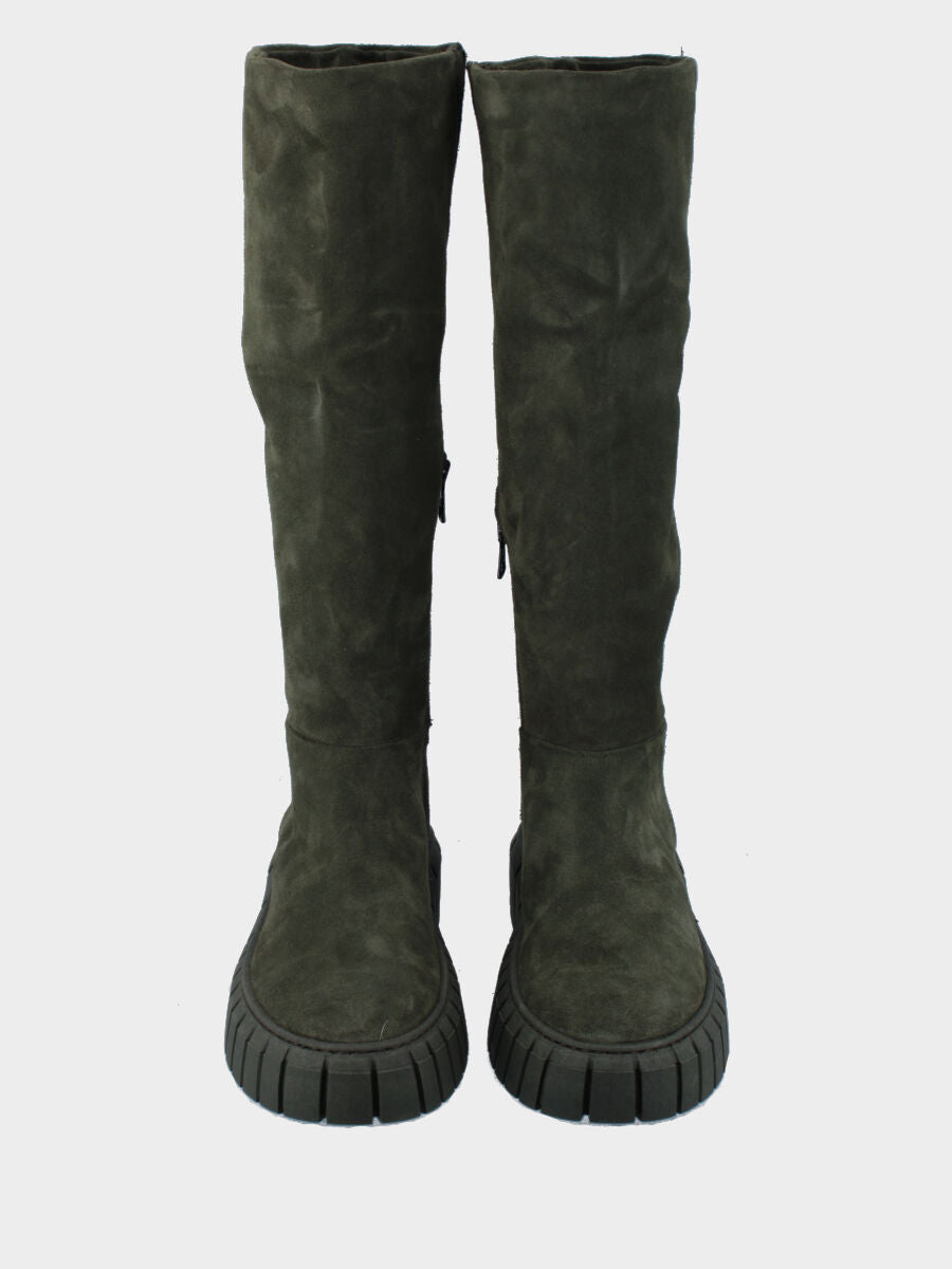 Stivale verde in pelle con platform dentellato