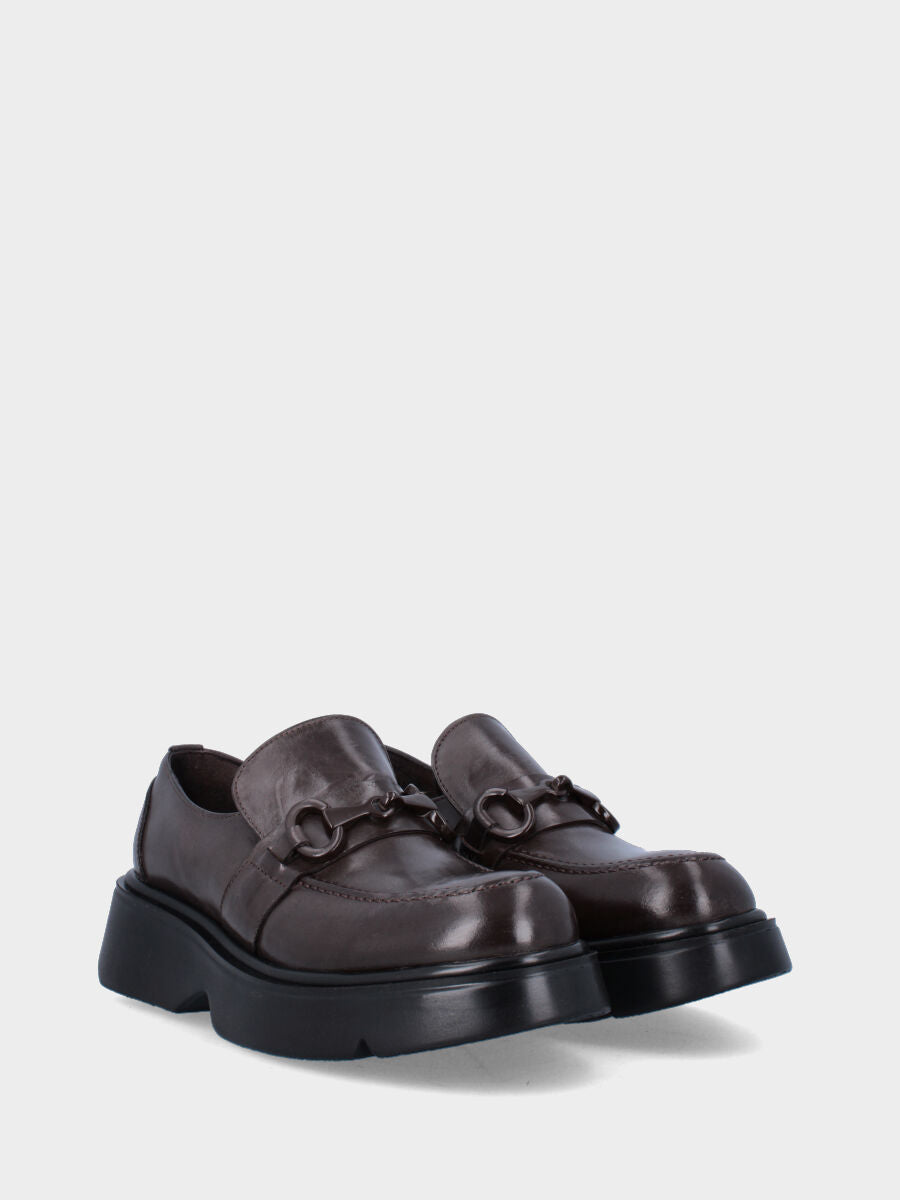 Mocassino platform in pelle marrone con suola sagomata