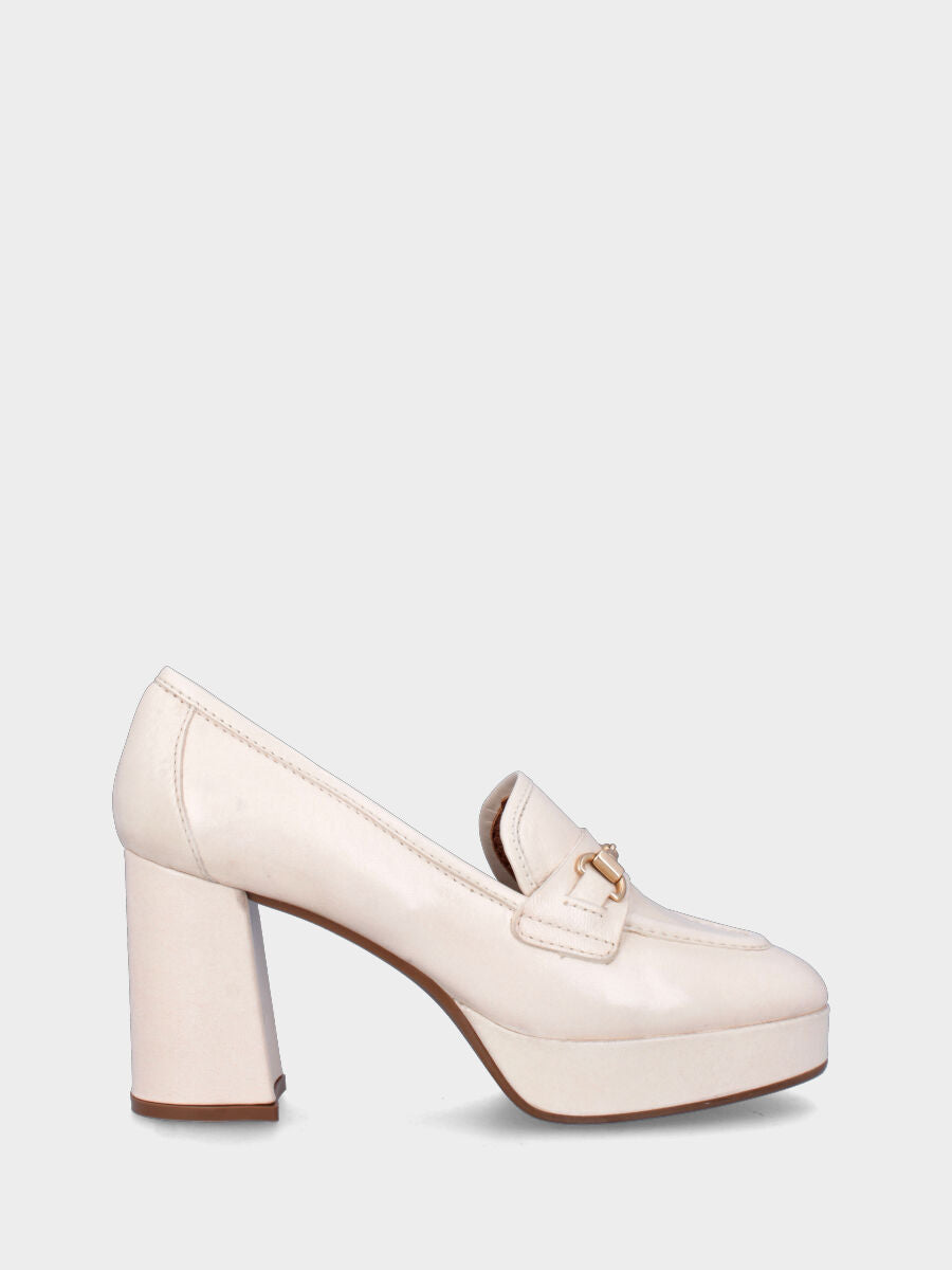 Mocassin blanc en cuir avec plateforme et talon large