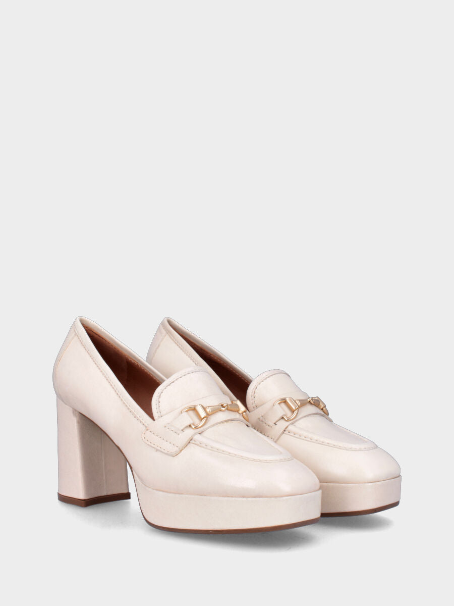 Mocassin blanc en cuir avec plateforme et talon large