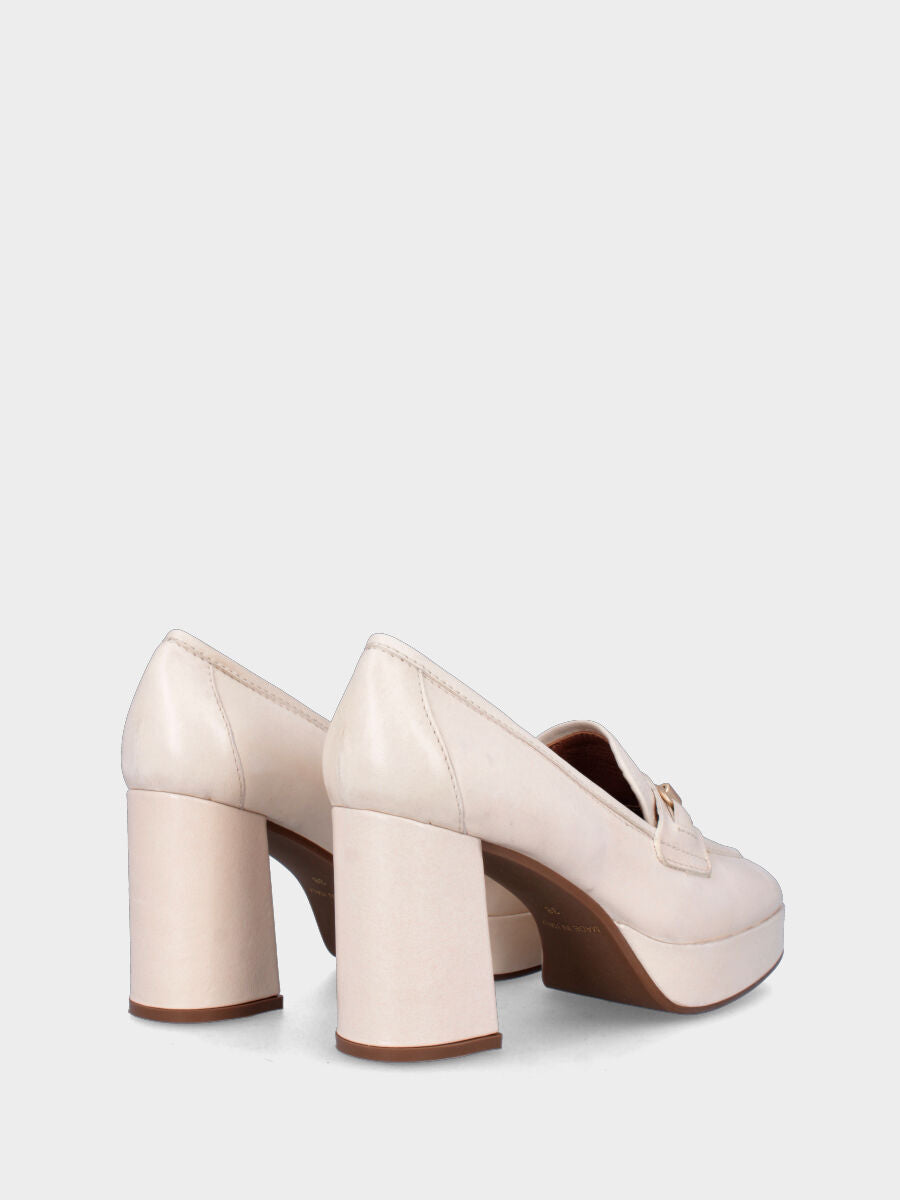 Mocassin blanc en cuir avec plateforme et talon large