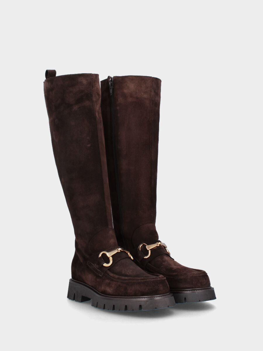 bottes compensées 30 mm creusées, bout rond, avec pince sur bride et masque cousu avec bord, semelle en caoutchouc cranté