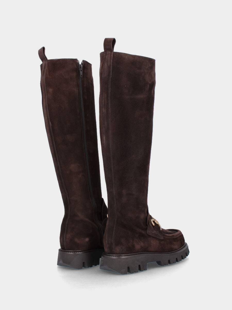 bottes compensées 30 mm creusées, bout rond, avec pince sur bride et masque cousu avec bord, semelle en caoutchouc cranté