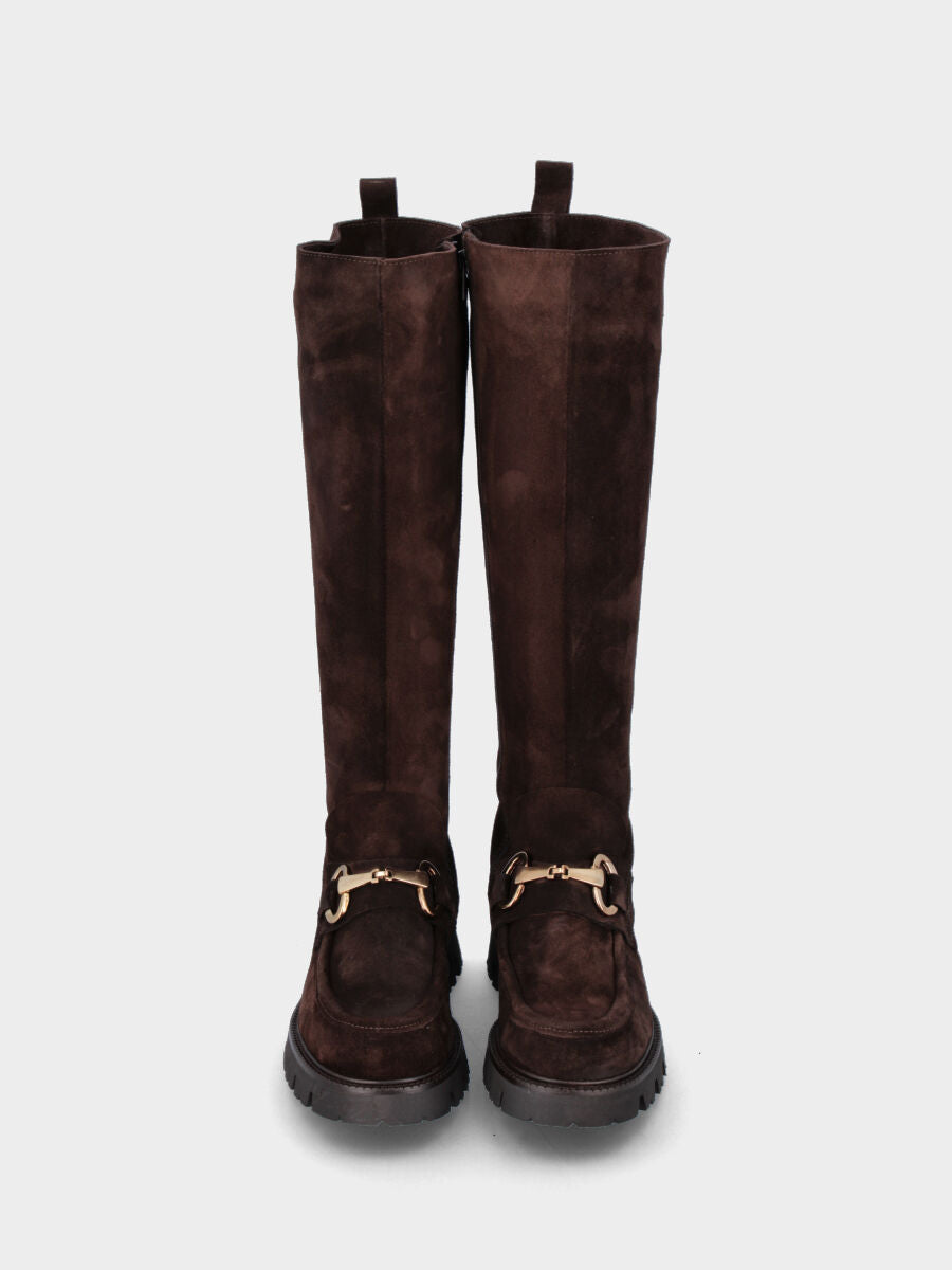 bottes compensées 30 mm creusées, bout rond, avec pince sur bride et masque cousu avec bord, semelle en caoutchouc cranté