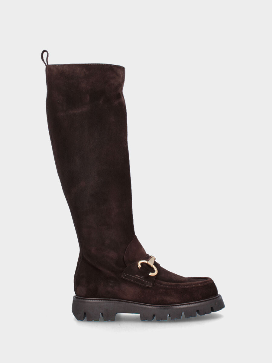 bottes compensées 30 mm creusées, bout rond, avec pince sur bride et masque cousu avec bord, semelle en caoutchouc cranté
