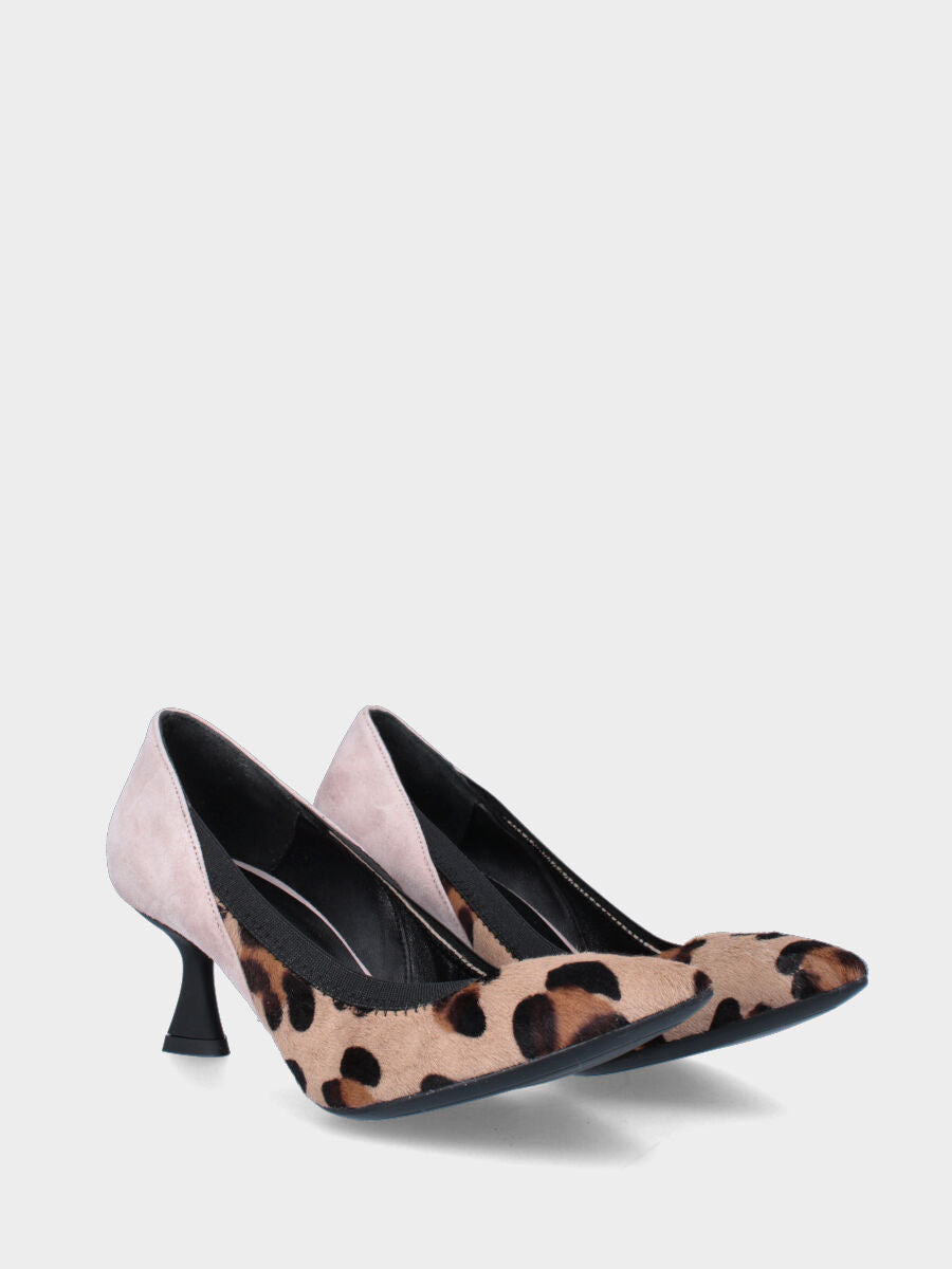 Décolleté in pelle stampa animalier con scollatura elasticizzata