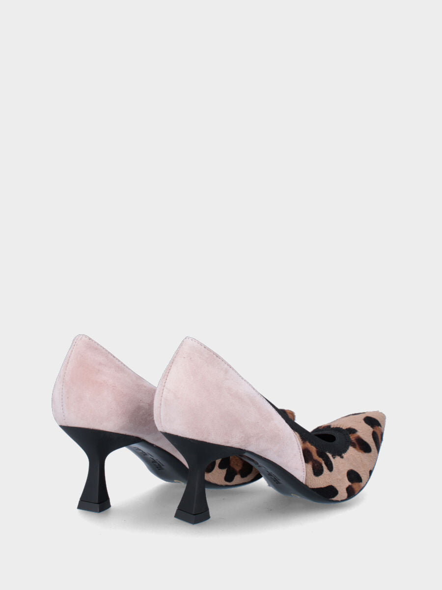 Décolleté in pelle stampa animalier con scollatura elasticizzata