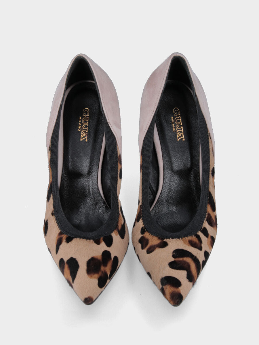 Décolleté in pelle stampa animalier con scollatura elasticizzata