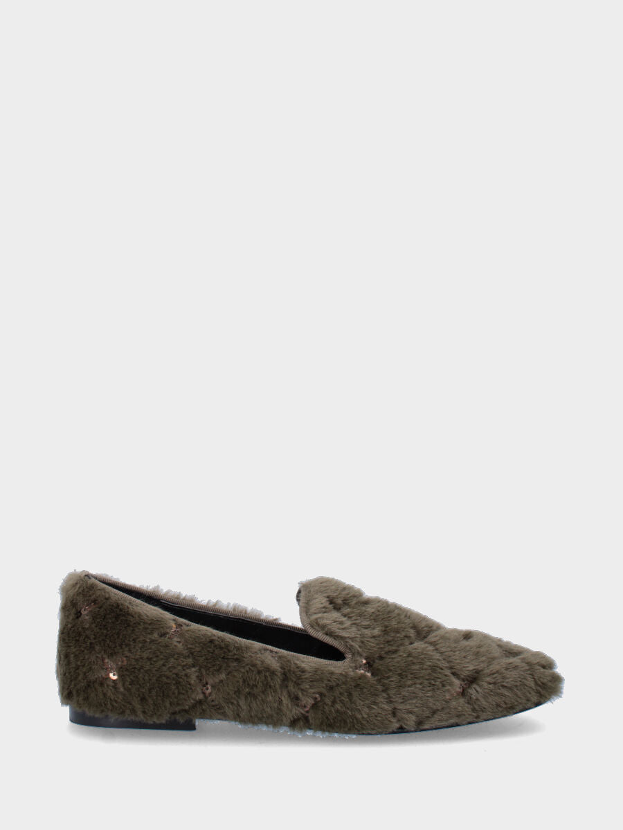 Pantofolina verde in tessuto con paillettes
