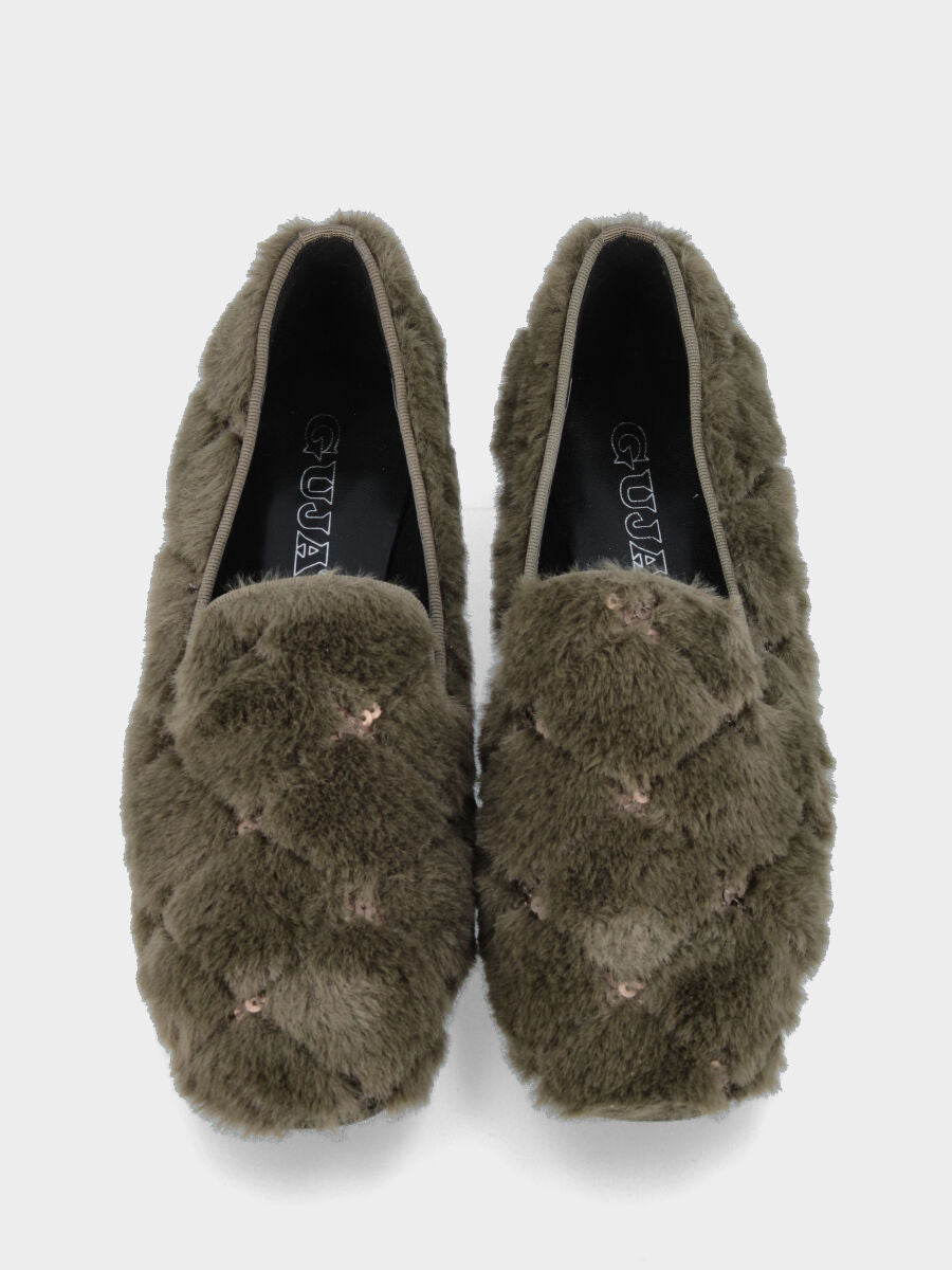 Green fabric slipper with sequins