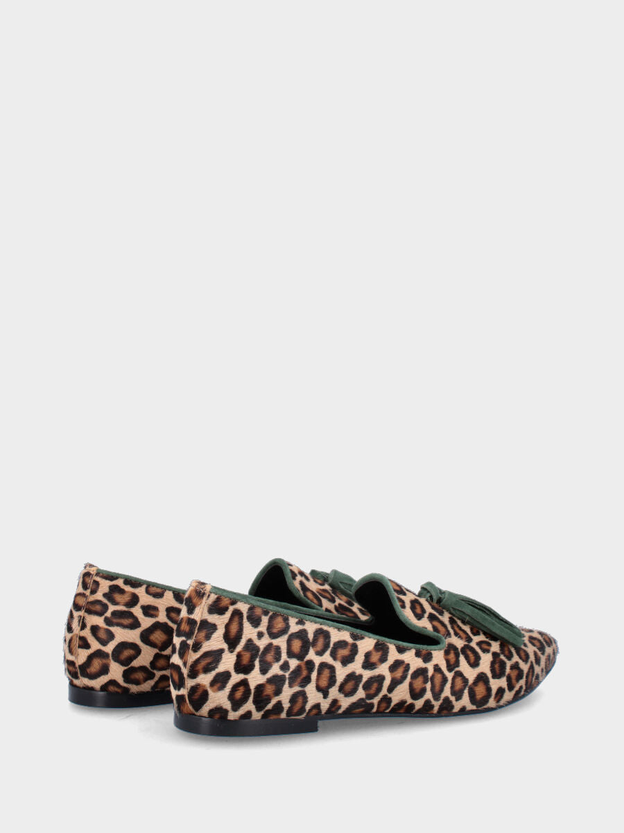 Pantofolina in pelle animalier con nappine verdi
