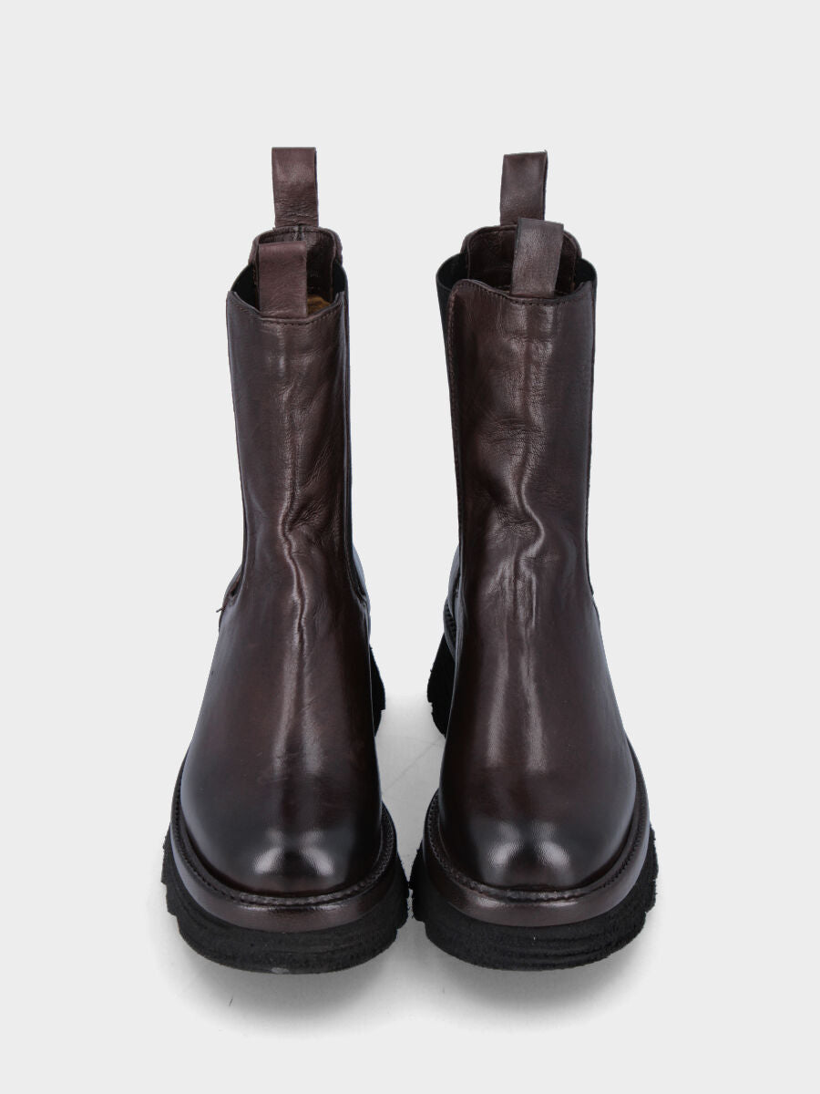 Stivaletto marrone in pelle con platform ondulato