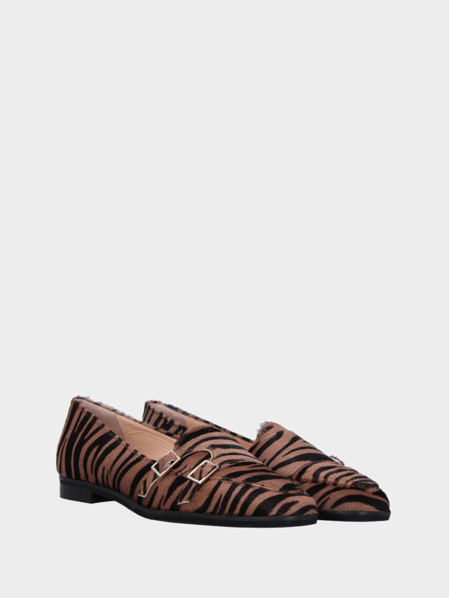 Mocassino a stampa animalier in pelle con fibbie