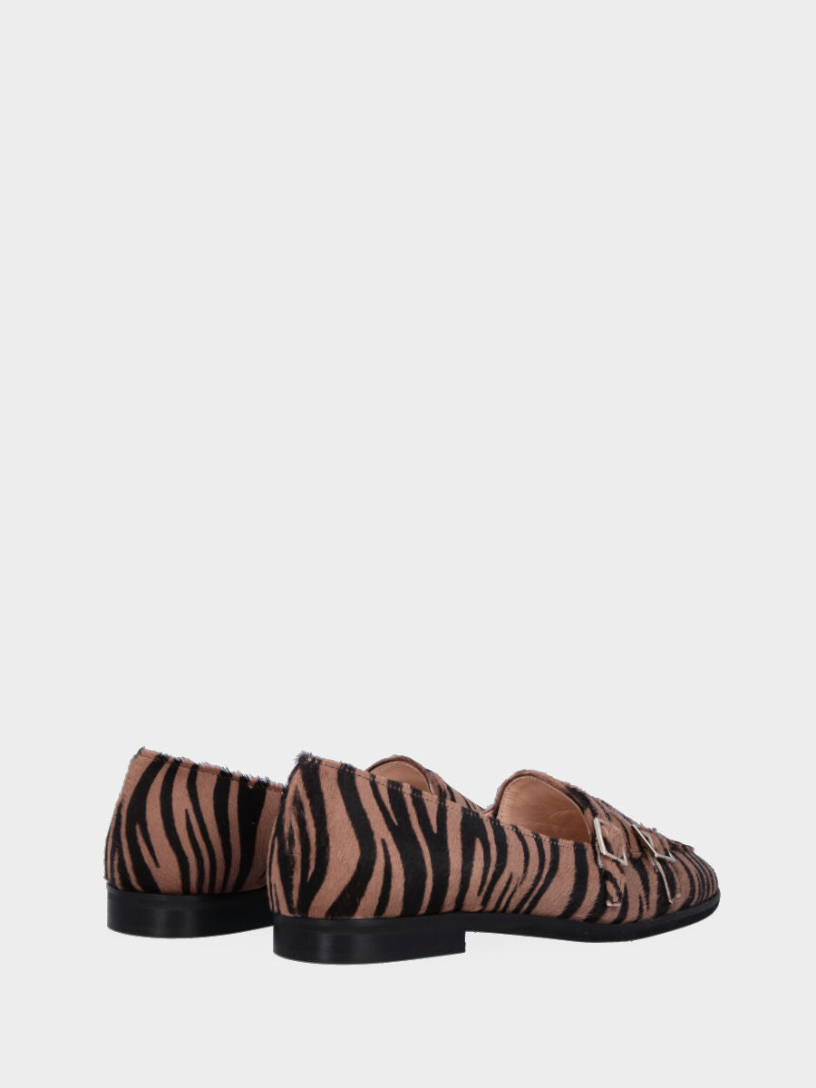 Mocassino a stampa animalier in pelle con fibbie