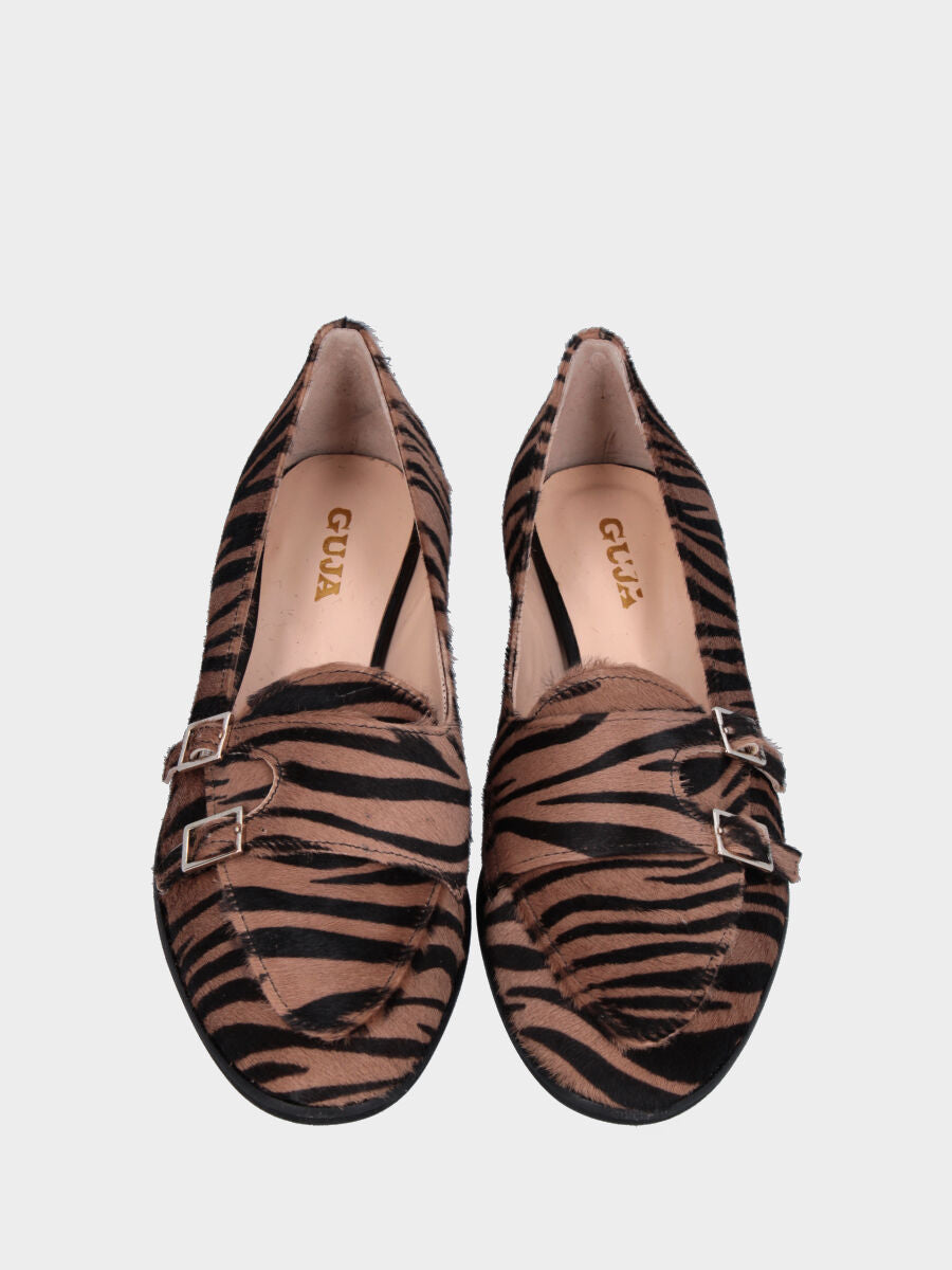 Mocassino a stampa animalier in pelle con fibbie
