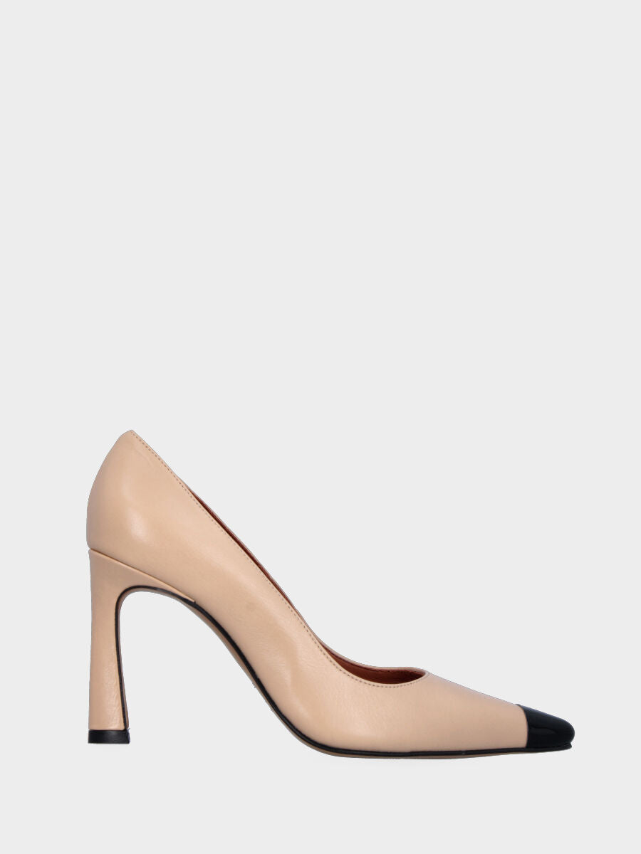 Escarpins beige en cuir avec embout noir