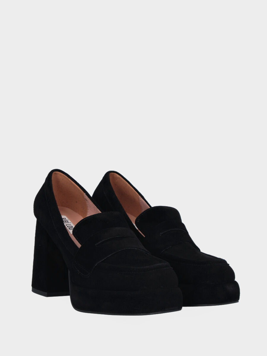 Mocassino nero in pelle con plateau