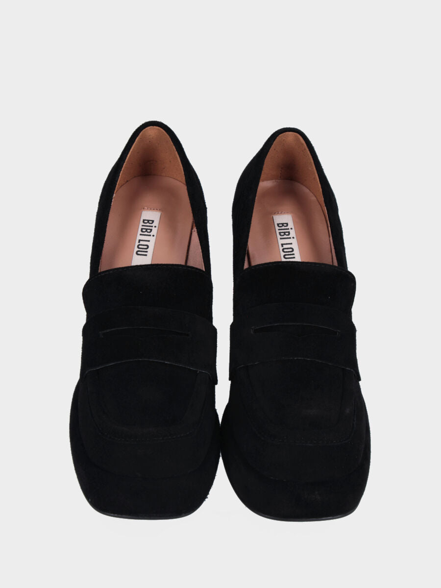 Mocassino nero in pelle con plateau