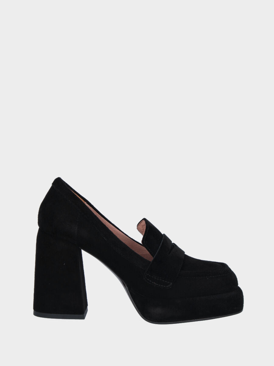 Mocassino nero in pelle con plateau
