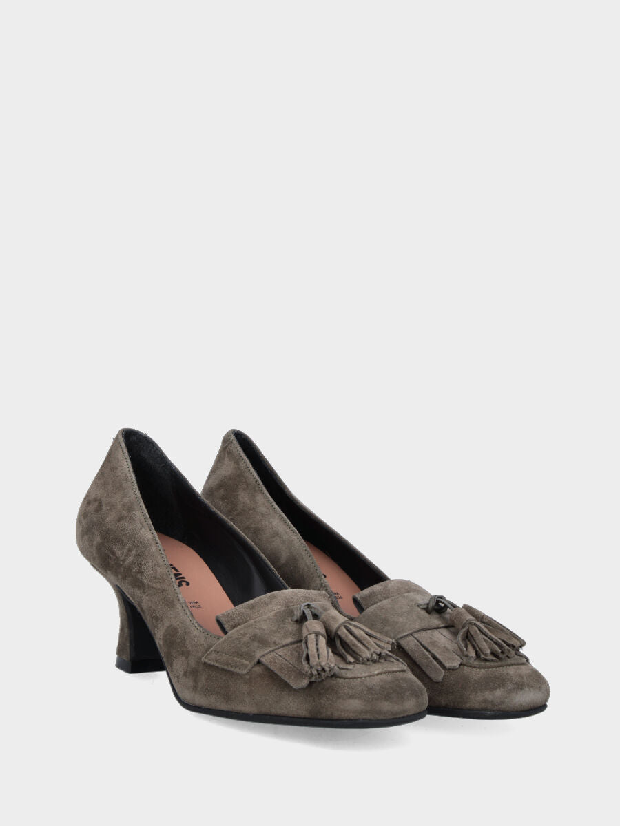 Mocassin vert en cuir avec franges