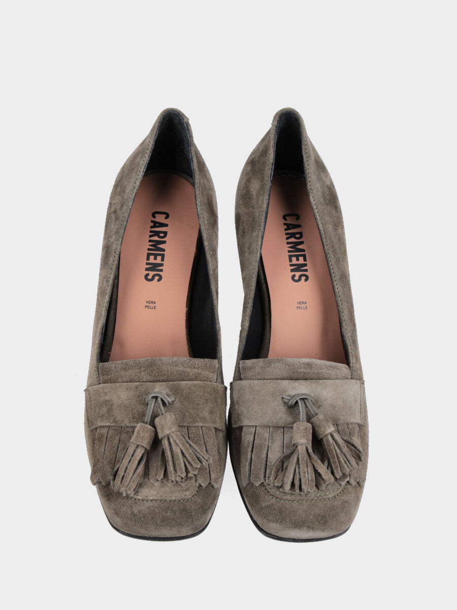 Mocassin vert en cuir avec franges