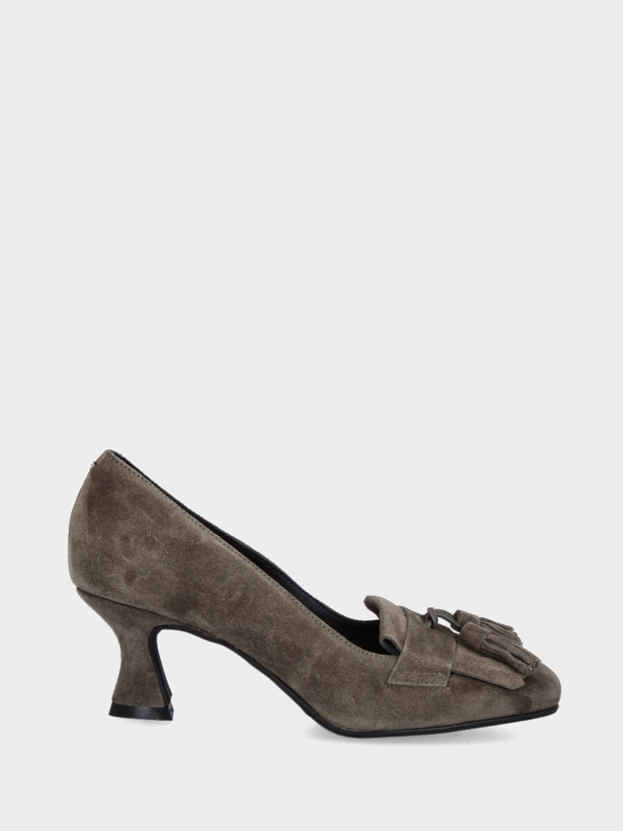 Mocassin vert en cuir avec franges