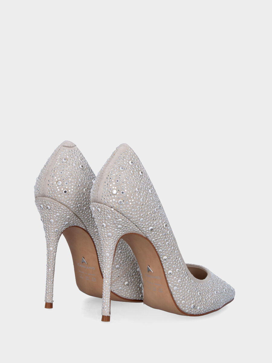 Décolleté bianca in pelle con perline e strass