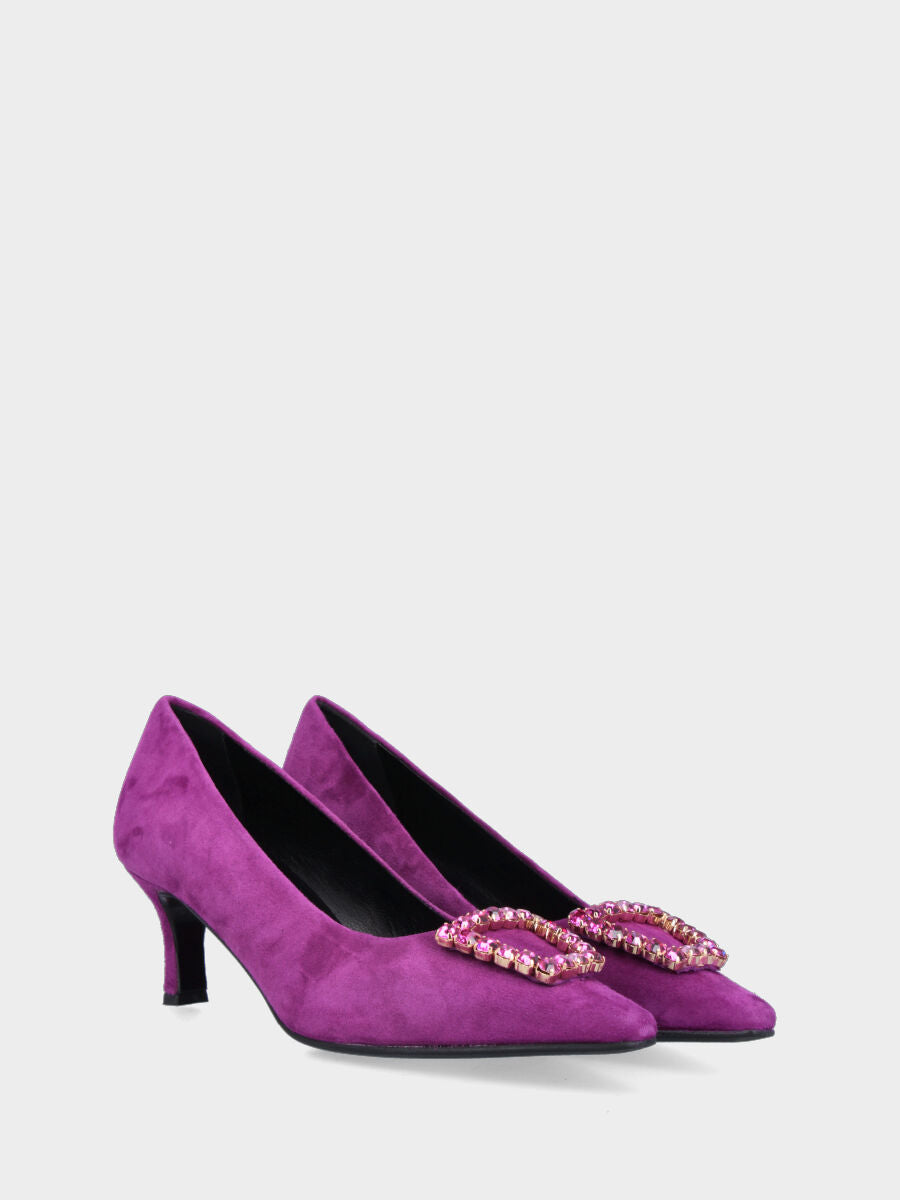 Décolleté fucsia in camoscio con accessorio di cristalli