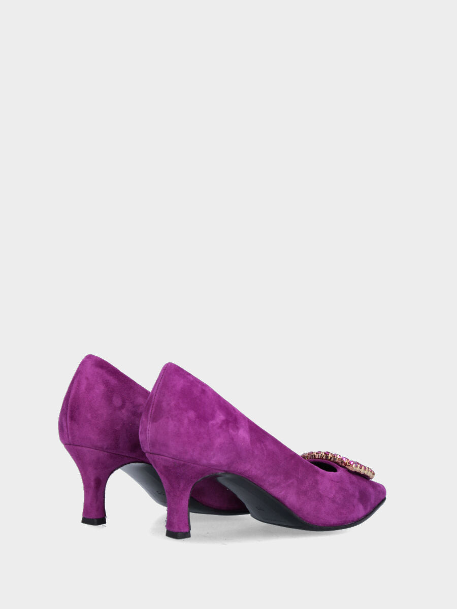 Décolleté fucsia in camoscio con accessorio di cristalli