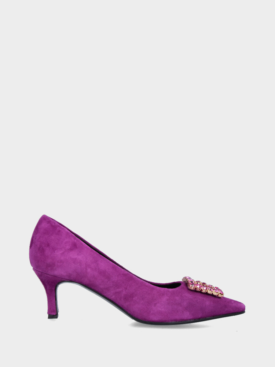 Décolleté fucsia in camoscio con accessorio di cristalli