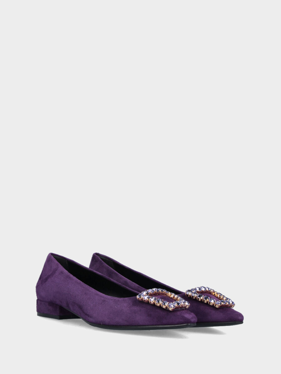 Ballerina viola in camoscio con accessorio di cristalli