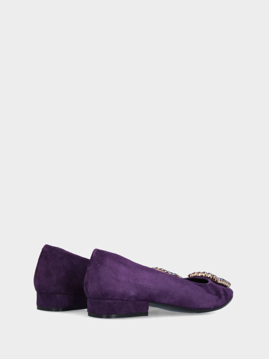 Ballerina viola in camoscio con accessorio di cristalli