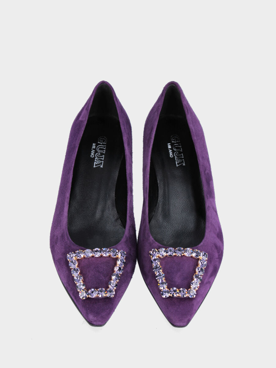 Ballerina viola in camoscio con accessorio di cristalli