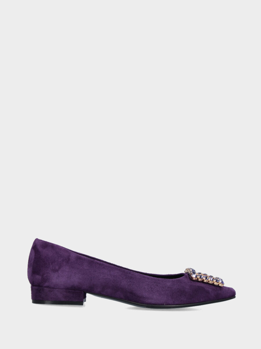 Ballerina viola in camoscio con accessorio di cristalli