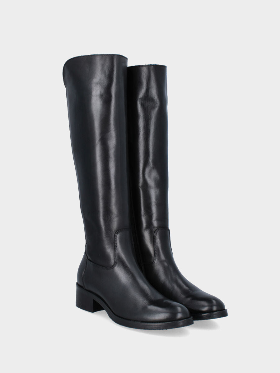 Stivale nero in pelle con banda elastica posteriore