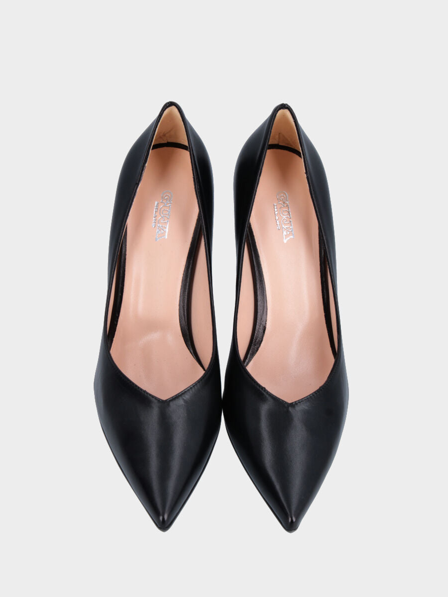 Décolleté nera in pelle con zeppa geometrica