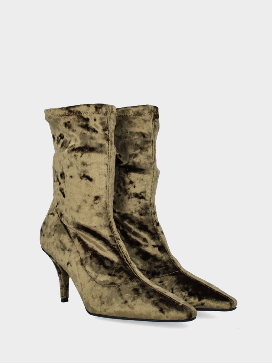 Bronzefarbener Samt-Stiefelette mit enganliegendem Schaft