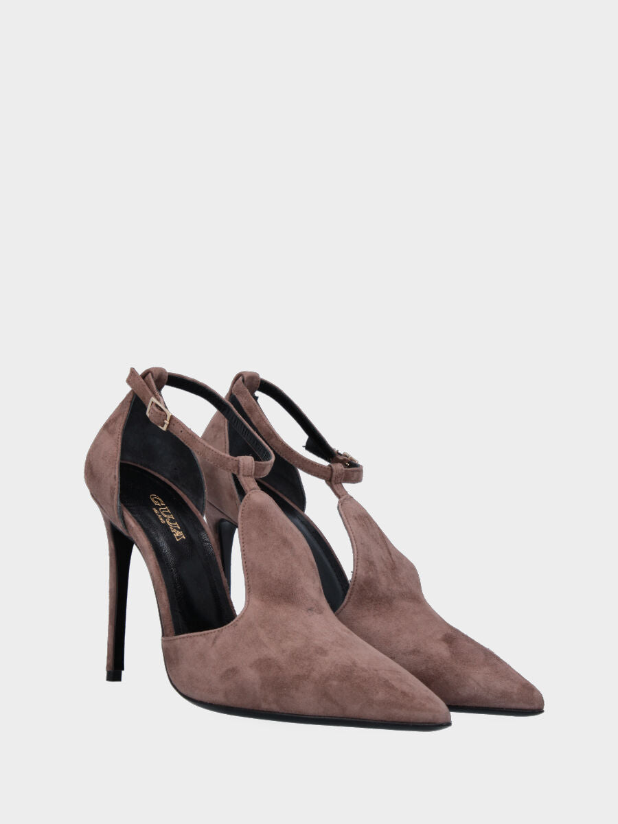 Escarpins beige en cuir avec rabat ouvert sur les côtés
