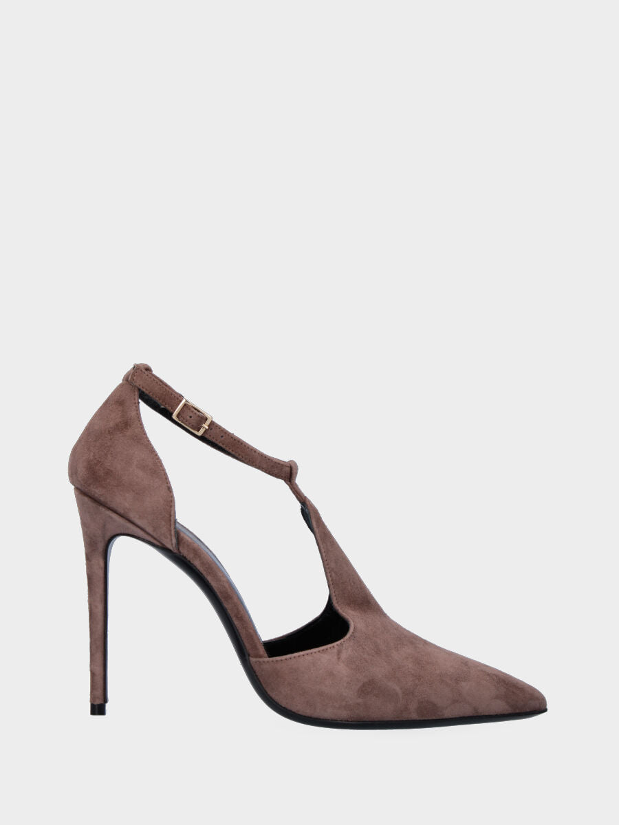 Escarpins beige en cuir avec rabat ouvert sur les côtés