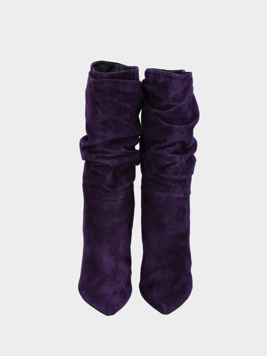 Lila Lederstiefel mit geprägtem Schaft
