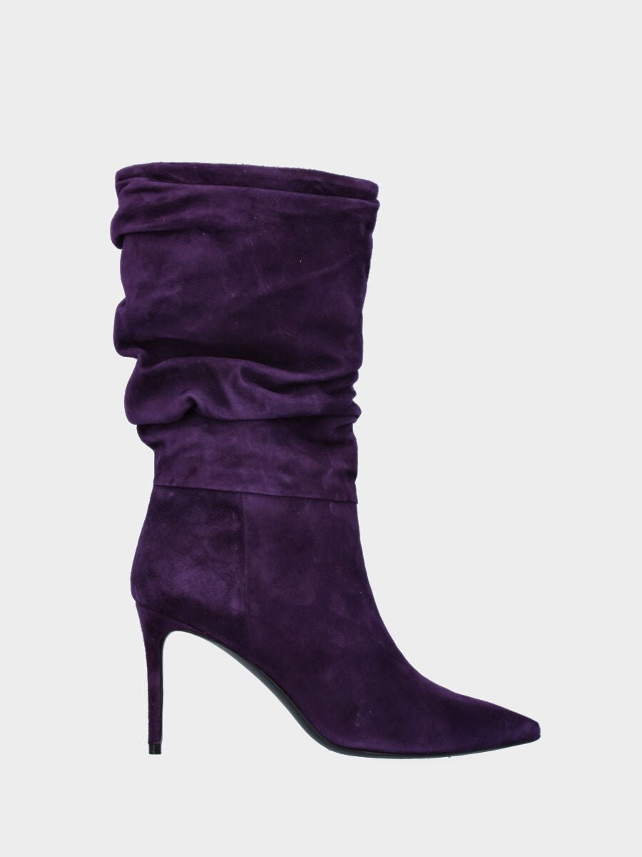 Lila Lederstiefel mit geprägtem Schaft