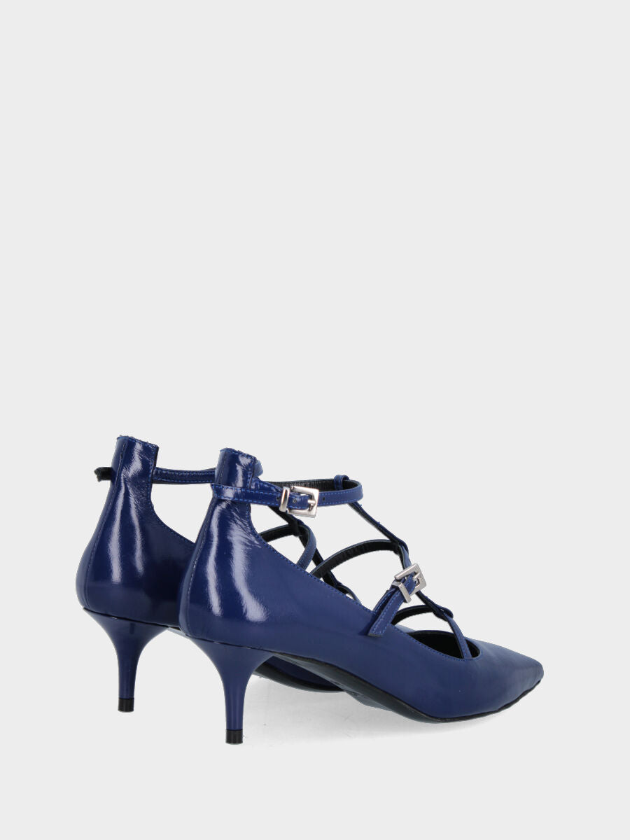 Escarpins bleus en cuir avec fines lanières