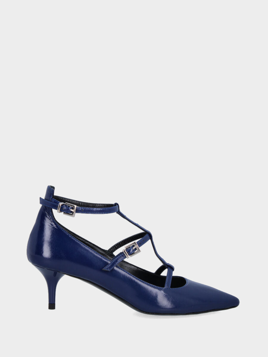 Escarpins bleus en cuir avec fines lanières