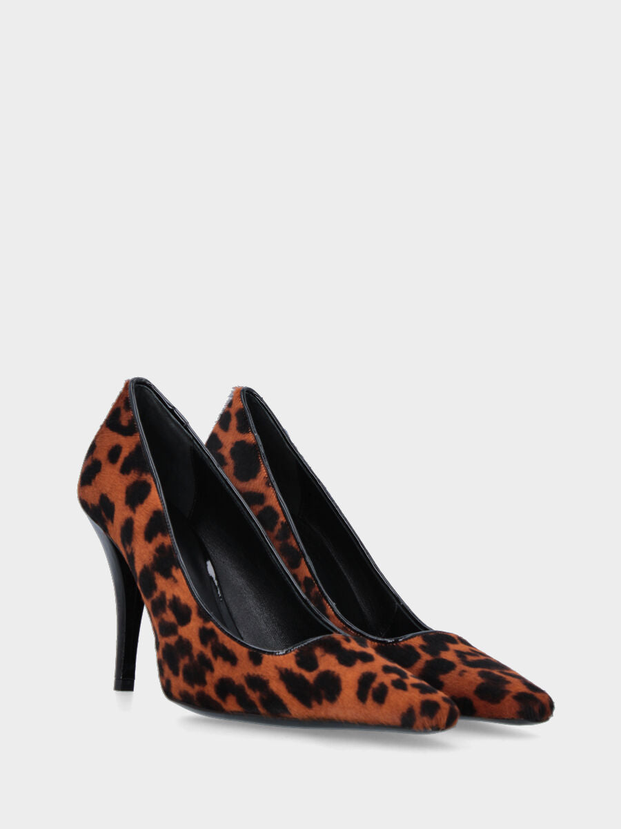 Pumps aus Leder mit Animal-Print und konischem Lackabsatz