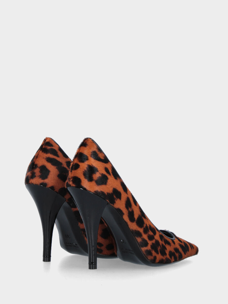 Pumps aus Leder mit Animal-Print und konischem Lackabsatz