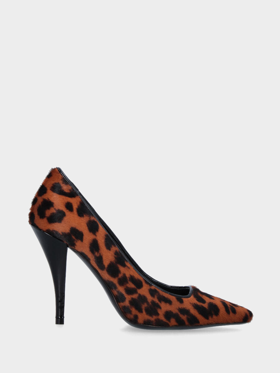 Pumps aus Leder mit Animal-Print und konischem Lackabsatz